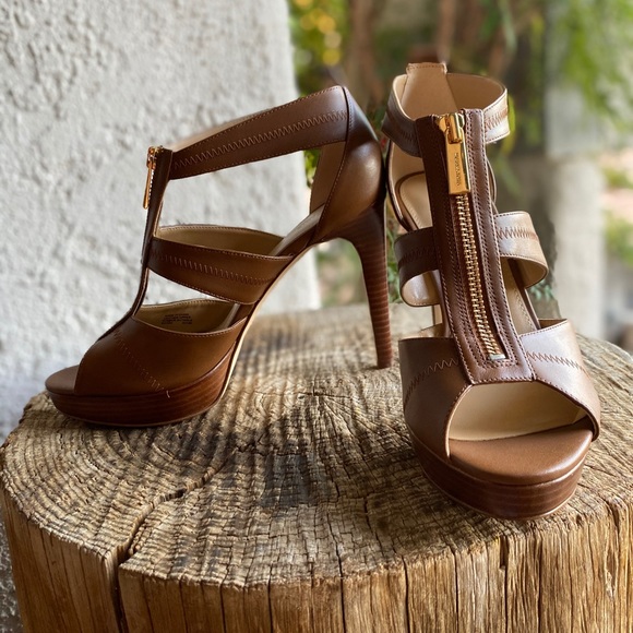 Michael Kors Damita Platform Leather Brown/Gold - Picture 5 of 10